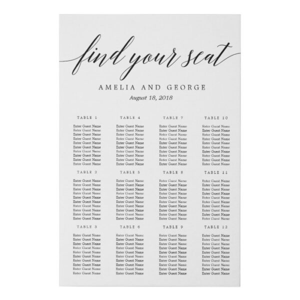 Modern Script EDITABLE COLOR Seating Chart Faux Canvas Print