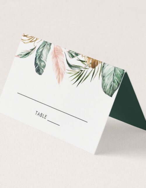Modern Tropical Gold Palm Greenery Blush Table Place Card