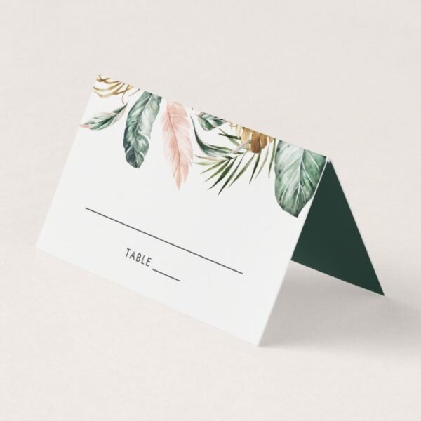 Modern Tropical Gold Palm Greenery Blush Table Place Card