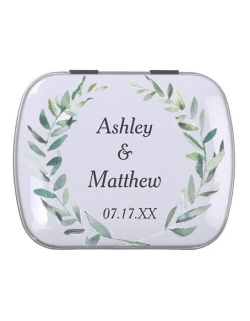 Modern Watercolor Branches Wedding Favor Candy Tin