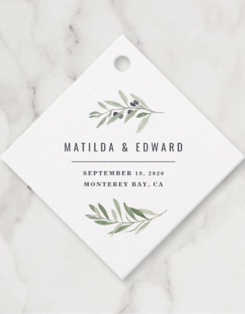 Modern watercolor olive branch foliage wedding favor tags