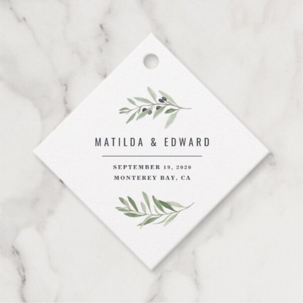 Modern watercolor olive branch foliage wedding favor tags
