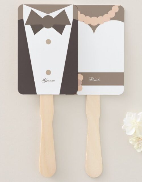 Monogram. Bride Wedding  Gown & Groom Tuxedo Hand Fan