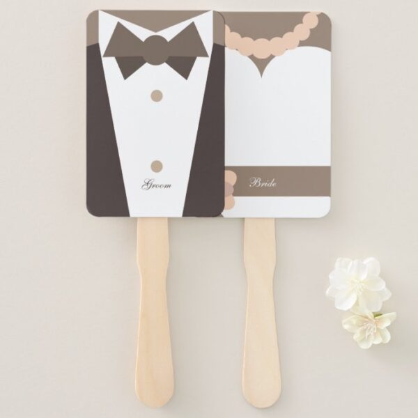 Monogram. Bride Wedding  Gown & Groom Tuxedo Hand Fan