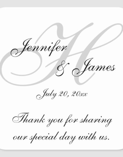 Monogram H Wedding Thank You Labels Stickers