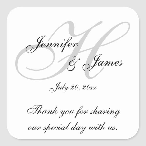 Monogram H Wedding Thank You Labels Stickers