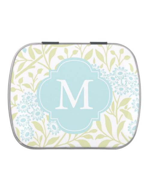 Monogrammed Green Mint Floral Damask Pattern Jelly Belly Candy Tin