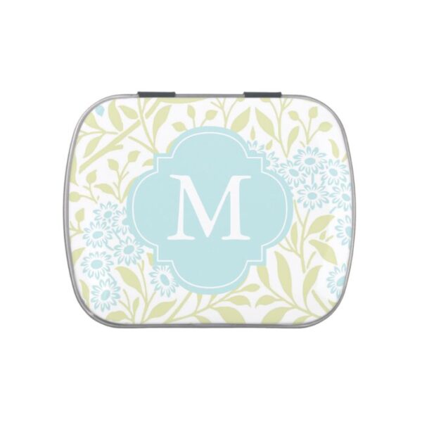 Monogrammed Green Mint Floral Damask Pattern Jelly Belly Candy Tin