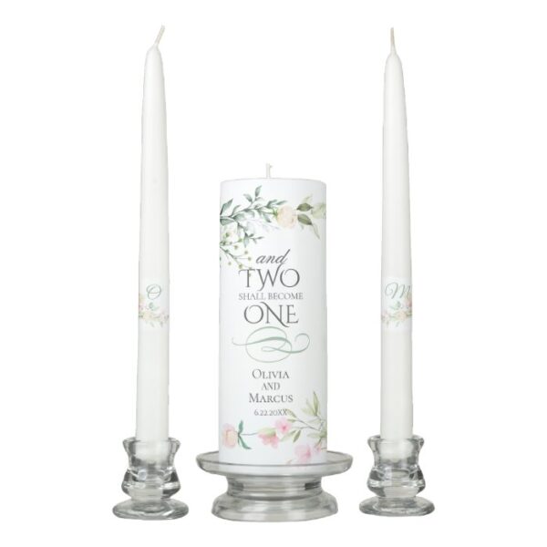 Monogrammed Pale Blush Spring Flowers Unity Candle Set