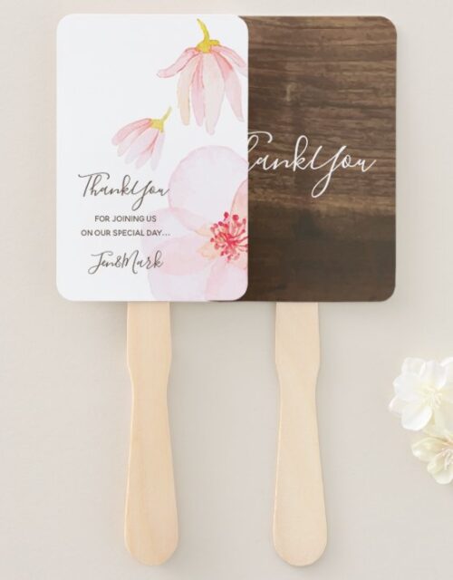 Monograms Watercolor Flowers. Spring Wedding Party Hand Fan