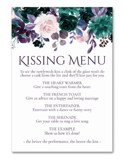 Moody Boho Wedding | Eggplant Purple Kissing Menu Table Number