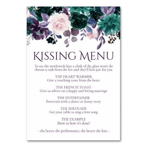 Moody Boho Wedding | Eggplant Purple Kissing Menu Table Number