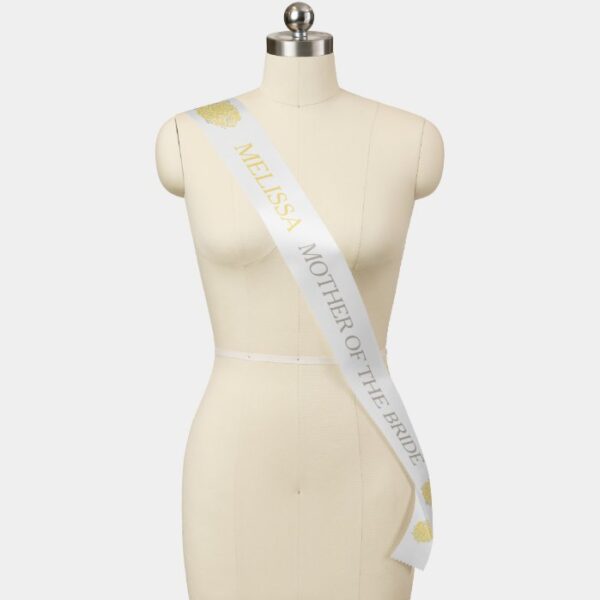 Mother of the bride custom text yellow roses sash