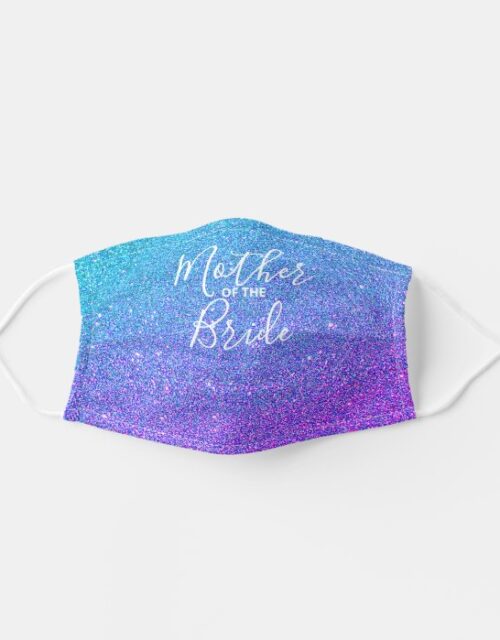 Mother of the Bride Script Blue Purple Glitter Adult Cloth Face Mask