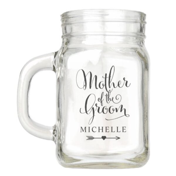 Mother of the Groom Black Script Boho Wedding Name Mason Jar