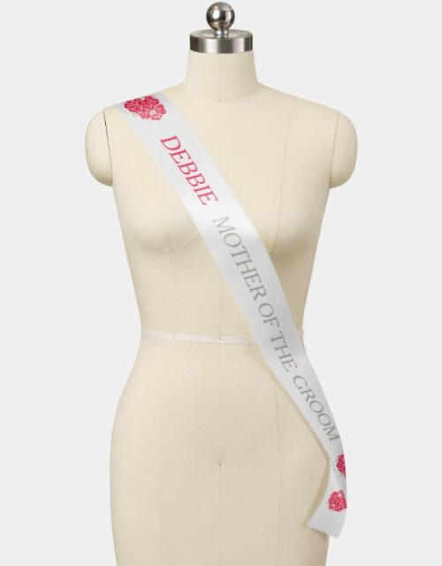 Mother of the groom custom text red roses sash