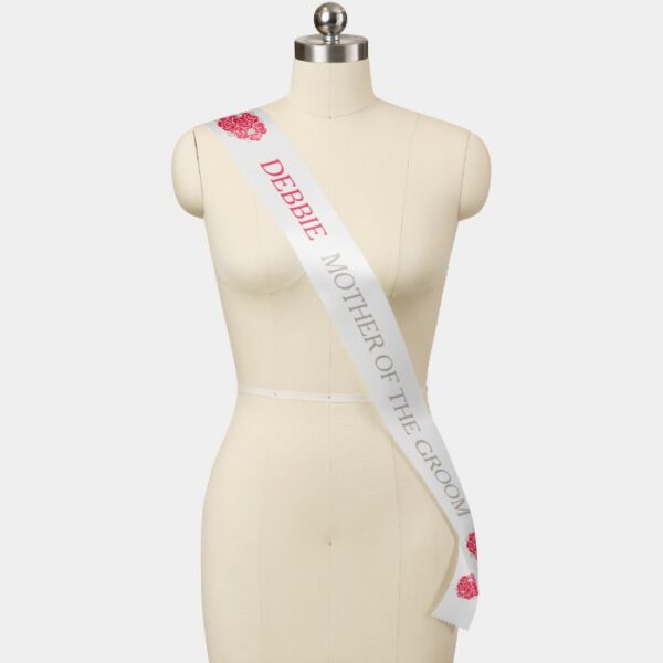 Mother of the groom custom text red roses sash