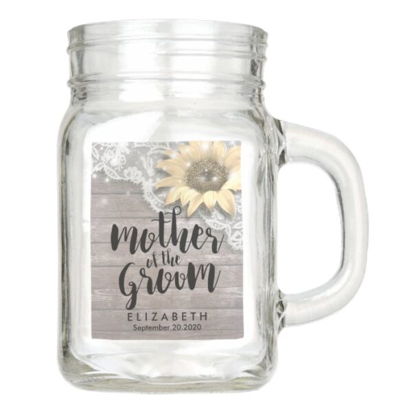 Mother of the Groom Lace Sunflower Barn Wood Light Mason Jar