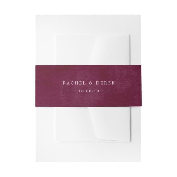 Mottled Cabernet Personalized Wedding Invitation Belly Band