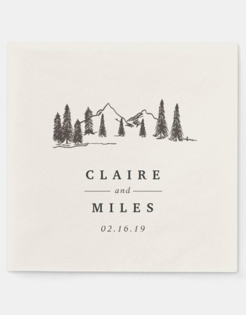 Mountain Sketch | Personalized Wedding Paper Napkins