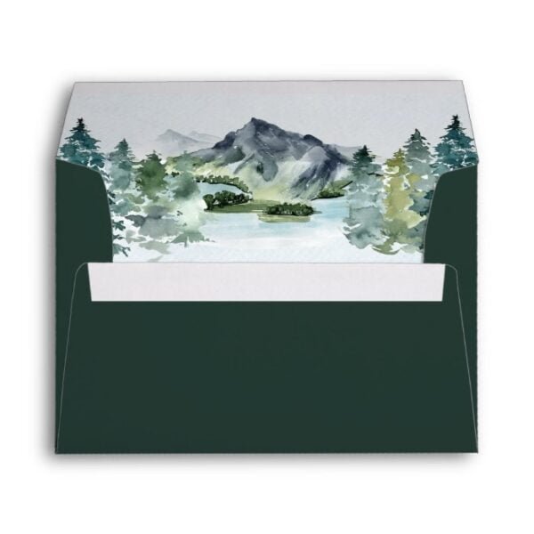 Mountain Watercolor Elegant Rustic Themed Wedding Envelope