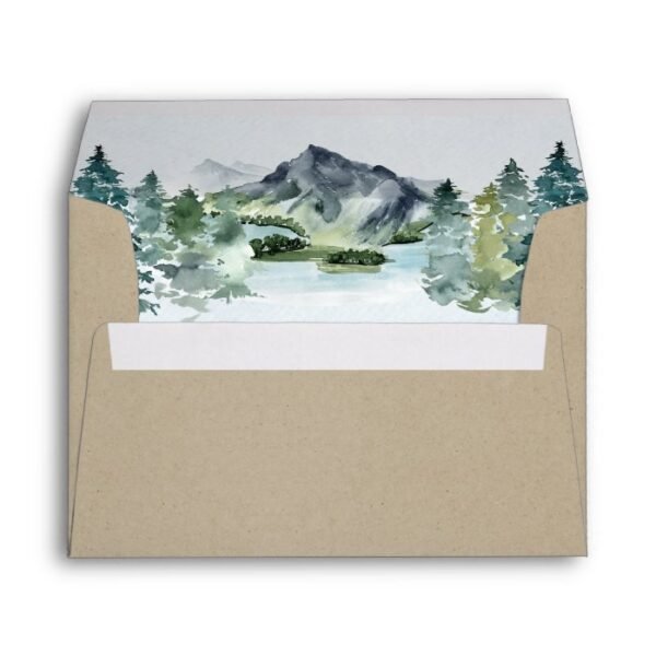 Mountain Watercolor Elegant Rustic Themed Wedding Envelope