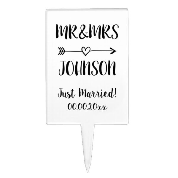Mr and Mrs just married custom wedding cake topper