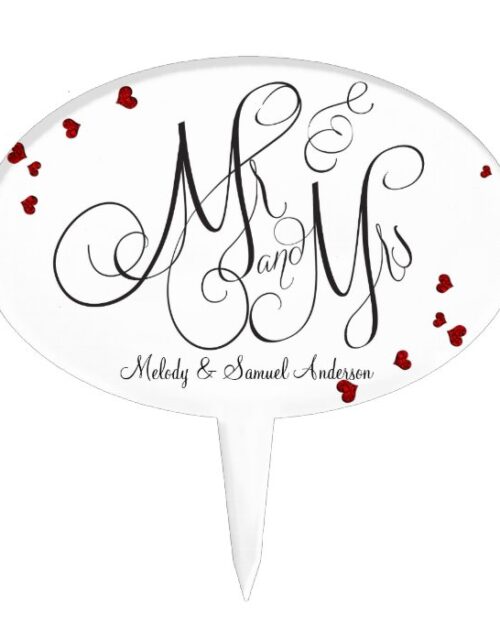 Mr and Mrs | Ruby and Diamond Hearts Cake Topper