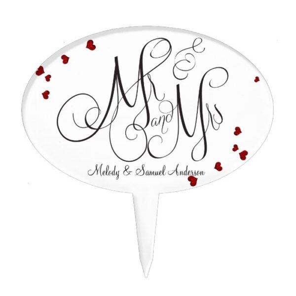 Mr and Mrs | Ruby and Diamond Hearts Cake Topper