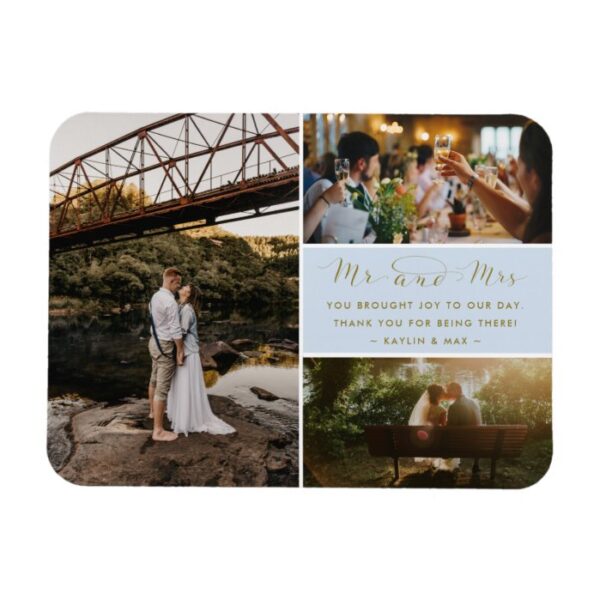 Mr and Mrs Thank You Photo Collage Blue and Gold Magnet