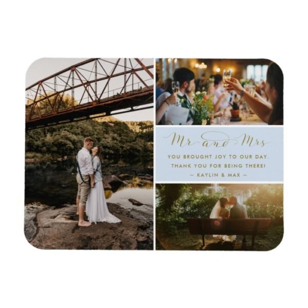 Mr and Mrs Thank You Photo Collage Blue and Gold Magnet