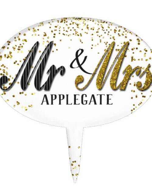 Mr and Mrs Tuxedo Gold Personalized Custom Wedding Cake Topper