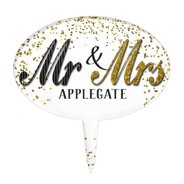 Mr and Mrs Tuxedo Gold Personalized Custom Wedding Cake Topper