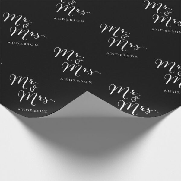 Mr & Mrs Classic Script Calligraphy Name Wedding Wrapping Paper