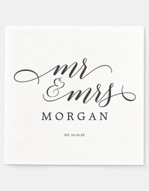 Mr & Mrs Classic Script Wedding Cocktail Napkin