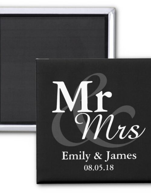 Mr&Mrs Simple Elegant Typography Wedding Favor Magnet