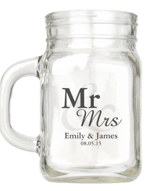 Mr&Mrs Simple Elegant Typography Wedding Favor Mason Jar