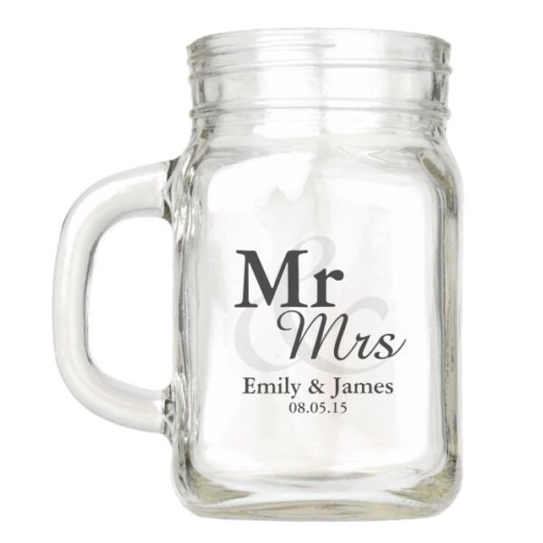 Mr&Mrs Simple Elegant Typography Wedding Favor Mason Jar