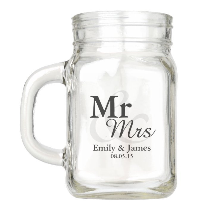 Mr&Mrs Simple Elegant Typography Wedding Favor Mason Jar