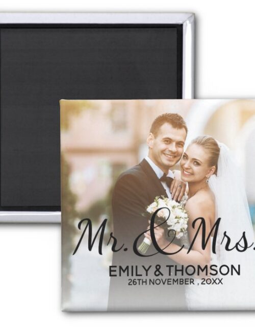 Mr & Mrs | Wedding | Custom Photo Square Magnet