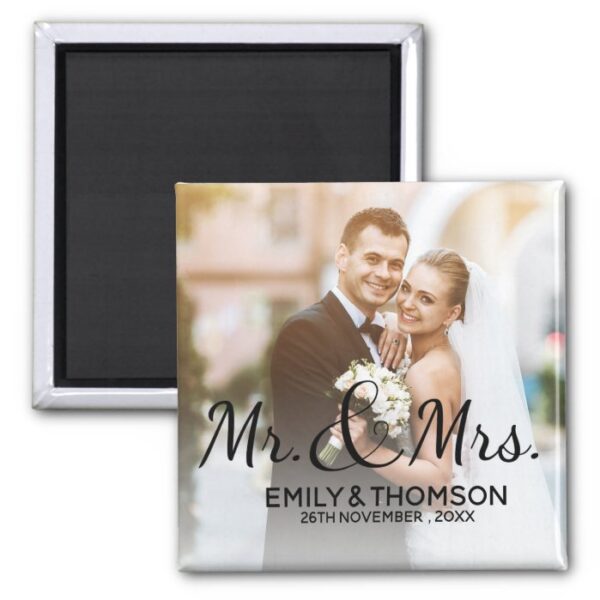 Mr & Mrs | Wedding | Custom Photo Square Magnet