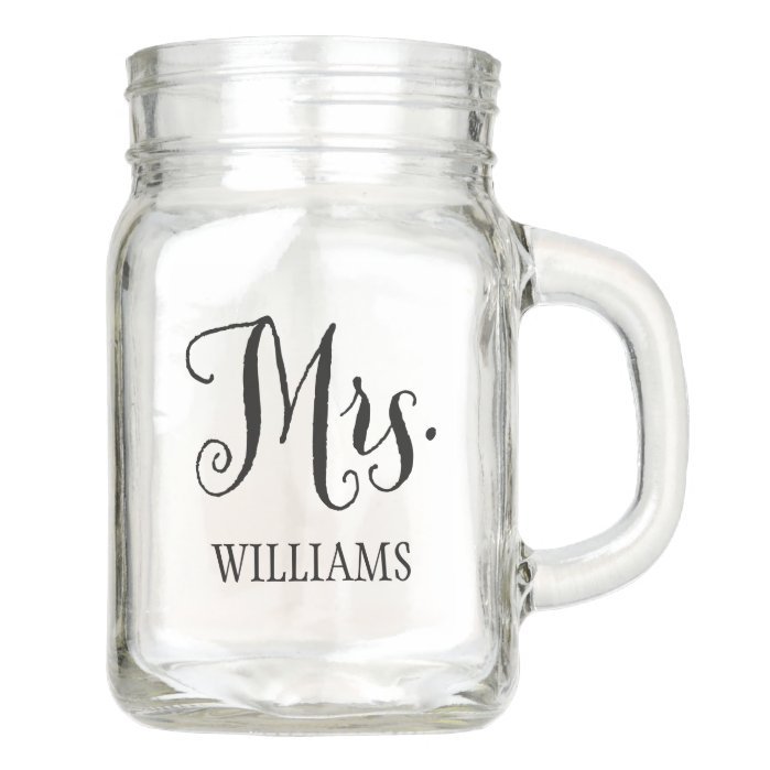 Mrs. Rustic Black Script Married Bride Monogram Mason Jar