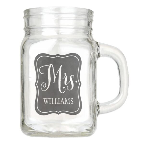 Mrs. Rustic Script Monogram Chalkboard Wedding Mason Jar