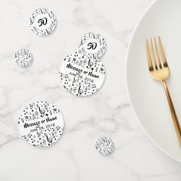 Music Notes Black and White Personalized Confetti