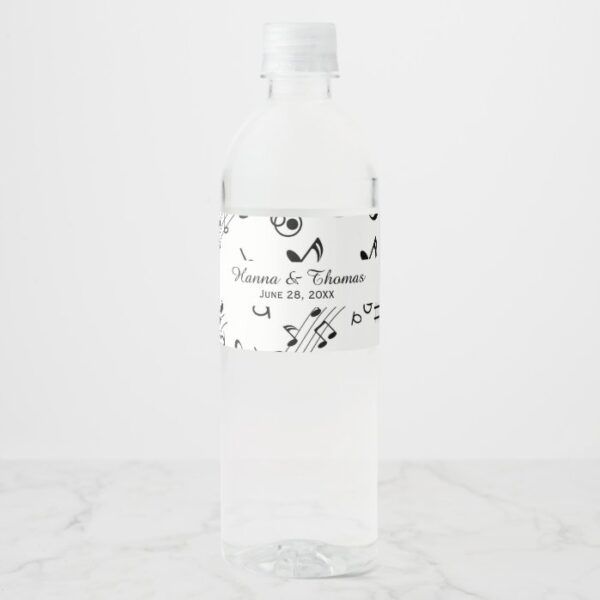 Music Notes Musical Wedding Water Bottle Label