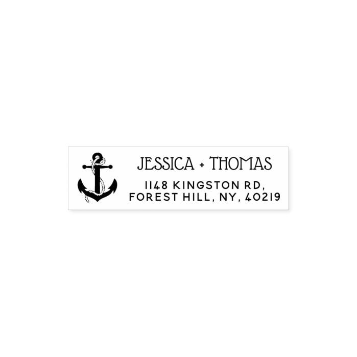 Nautical Anchor Custom Name & Address Self-inking Stamp