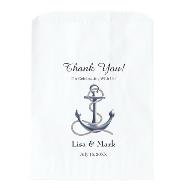 Nautical Anchor Silver Black Stripes Wedding Favor Bag