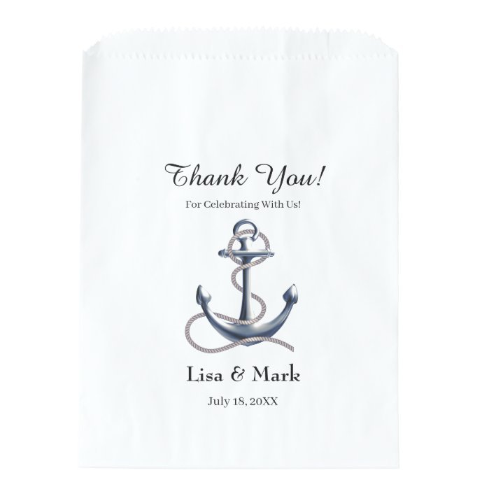 Nautical Anchor Silver Black Stripes Wedding Favor Bag