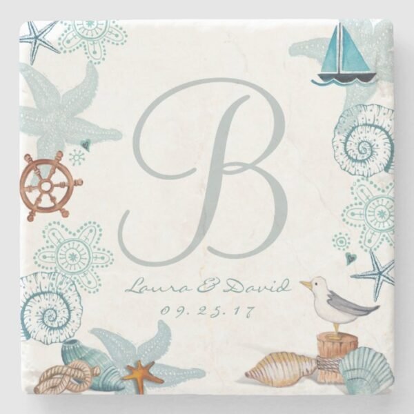 Nautical Beach Wedding | Custom Marble Coaster