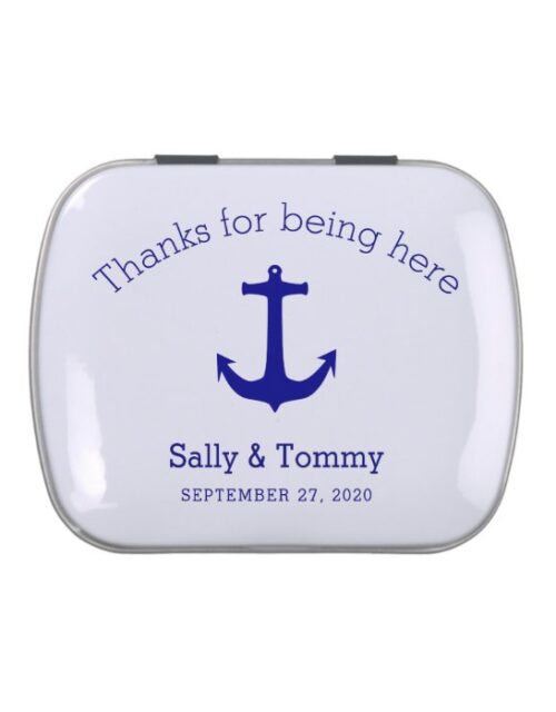 Nautical Blue Anchor Thank You Wedding Favor Jelly Belly Tin